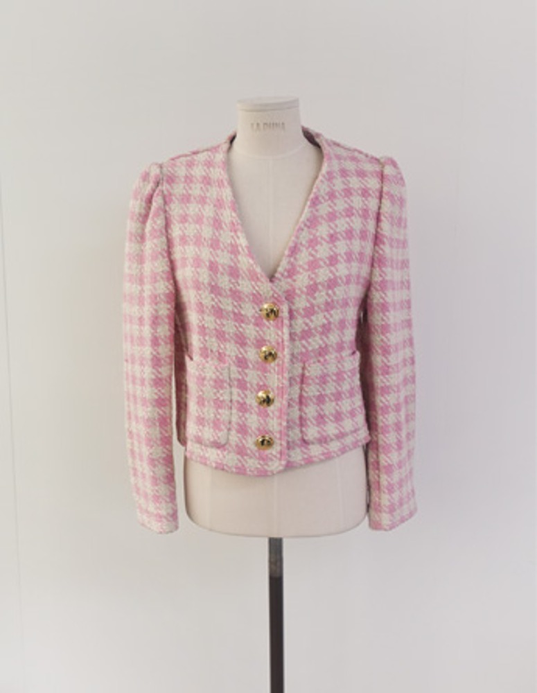 핑크 체크트위드 자켓
